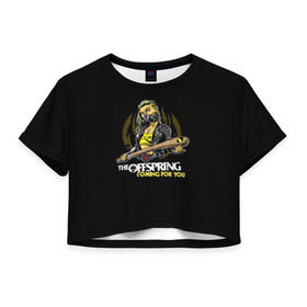Женская футболка 3D укороченная с принтом The Offspring, coming for you в Кировске, 100% полиэстер | круглая горловина, длина футболки до линии талии, рукава с отворотами | the offspring | офспринг | оффспринг | рок