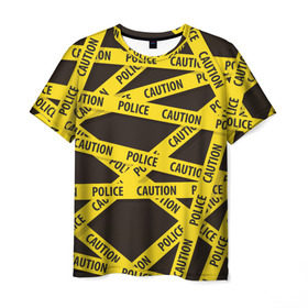 Мужская футболка 3D с принтом Police Caution в Кировске, 100% полиэфир | прямой крой, круглый вырез горловины, длина до линии бедер | Тематика изображения на принте: опасность | опасный | осторожный | полосы | текстура
