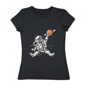 Женская футболка хлопок с принтом Космонавт в Кировске, 100% хлопок | прямой крой, круглый вырез горловины, длина до линии бедер, слегка спущенное плечо | астронавт | в космосе | в прыжке | космонавт | космос | мороженное | планета | планеты | пространство | с космосом | юпитер