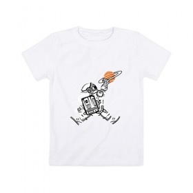 Детская футболка хлопок с принтом Космонавт в Кировске, 100% хлопок | круглый вырез горловины, полуприлегающий силуэт, длина до линии бедер | астронавт | в космосе | в прыжке | космонавт | космос | мороженное | планета | планеты | пространство | с космосом | юпитер