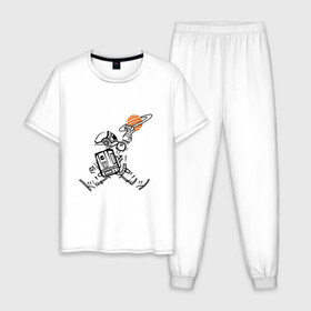 Мужская пижама хлопок с принтом Космонавт в Кировске, 100% хлопок | брюки и футболка прямого кроя, без карманов, на брюках мягкая резинка на поясе и по низу штанин
 | астронавт | в космосе | в прыжке | космонавт | космос | мороженное | планета | планеты | пространство | с космосом | юпитер