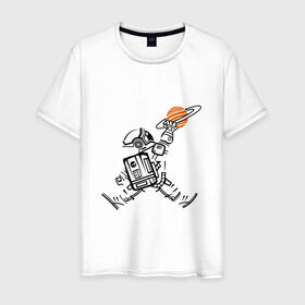 Мужская футболка хлопок с принтом Космонавт в Кировске, 100% хлопок | прямой крой, круглый вырез горловины, длина до линии бедер, слегка спущенное плечо. | астронавт | в космосе | в прыжке | космонавт | космос | мороженное | планета | планеты | пространство | с космосом | юпитер
