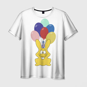 Мужская футболка 3D с принтом Зайчик с шарами в Кировске, 100% полиэфир | прямой крой, круглый вырез горловины, длина до линии бедер | желейный зайчик | желейный заяц | заяц