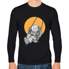 Мужской лонгслив хлопок с принтом Космонавт на фоне Луны в Кировске, 100% хлопок |  | 