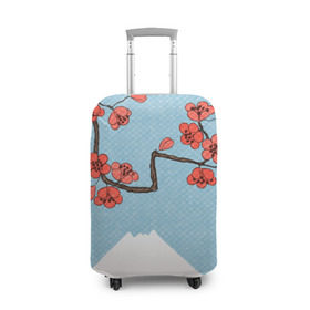 Чехол для чемодана 3D с принтом Гора Фудзияма в Кировске, 86% полиэфир, 14% спандекс | двустороннее нанесение принта, прорези для ручек и колес | белый | вершина | вишня | зима | красный | сакура | синий | снег | япония