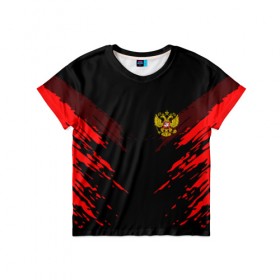 Детская футболка 3D с принтом Russia-sport collection RED в Кировске, 100% гипоаллергенный полиэфир | прямой крой, круглый вырез горловины, длина до линии бедер, чуть спущенное плечо, ткань немного тянется | abstraction | grunge | russia | sport | абстракция | герб | краска | русский | символика рф | спорт | спортивный | триколор | униформа | форма | я русский