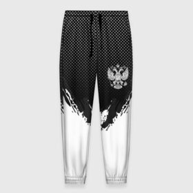 Мужские брюки 3D с принтом RUSSIA SPORT BLACK в Кировске, 100% полиэстер | манжеты по низу, эластичный пояс регулируется шнурком, по бокам два кармана без застежек, внутренняя часть кармана из мелкой сетки | 