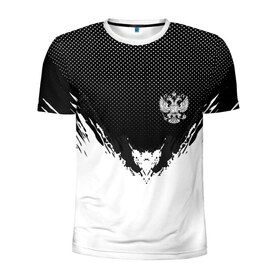 Мужская футболка 3D спортивная с принтом RUSSIA SPORT BLACK в Кировске, 100% полиэстер с улучшенными характеристиками | приталенный силуэт, круглая горловина, широкие плечи, сужается к линии бедра | Тематика изображения на принте: 