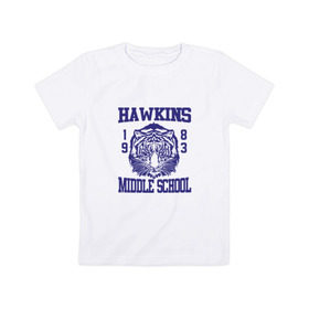 Детская футболка хлопок с принтом Hawkins middle school в Кировске, 100% хлопок | круглый вырез горловины, полуприлегающий силуэт, длина до линии бедер | hawkins | stranger things | очень странные дела | хоукинс