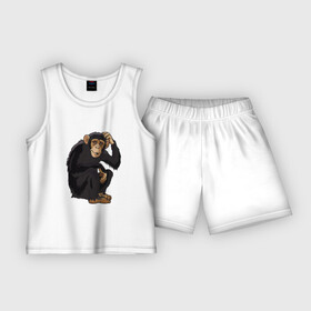 Детская пижама с шортами хлопок с принтом Обезьяна думает в Кировске,  |  | думать | животное | мавпа | обезьяна | человек