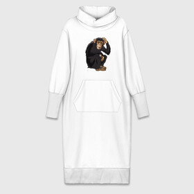 Платье удлиненное хлопок с принтом Обезьяна думает в Кировске,  |  | думать | животное | мавпа | обезьяна | человек