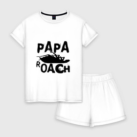 Женская пижама с шортиками хлопок с принтом Papa Roach в Кировске, 100% хлопок | футболка прямого кроя, шорты свободные с широкой мягкой резинкой | papa roach | roach | папа роач | папароач | папароч | роач | роч