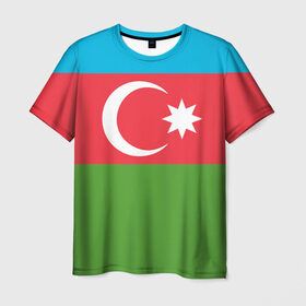 Мужская футболка 3D с принтом Азербайджан в Кировске, 100% полиэфир | прямой крой, круглый вырез горловины, длина до линии бедер | Тематика изображения на принте: azerbaijan | azrbaycan | звезда | ислам | полумесяц | флаг