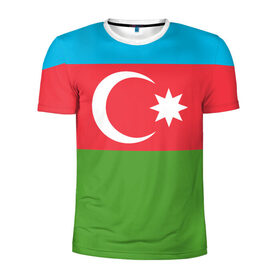 Мужская футболка 3D спортивная с принтом Азербайджан в Кировске, 100% полиэстер с улучшенными характеристиками | приталенный силуэт, круглая горловина, широкие плечи, сужается к линии бедра | azerbaijan | azrbaycan | звезда | ислам | полумесяц | флаг