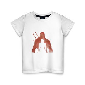 Детская футболка хлопок с принтом The Whitcher в Кировске, 100% хлопок | круглый вырез горловины, полуприлегающий силуэт, длина до линии бедер | hunt | wild | ведьмак | геральт | дикая | краска | красный | охота | силуэт | цири