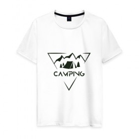 Мужская футболка хлопок с принтом CAMP2 в Кировске, 100% хлопок | прямой крой, круглый вырез горловины, длина до линии бедер, слегка спущенное плечо. | кемпинг | туризм | туристическая