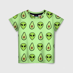 Детская футболка 3D с принтом Green в Кировске, 100% гипоаллергенный полиэфир | прямой крой, круглый вырез горловины, длина до линии бедер, чуть спущенное плечо, ткань немного тянется | alien | food | vegetarian | авокадо | вегетарианство | еда | пришелец
