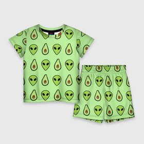 Детский костюм с шортами 3D с принтом Green в Кировске,  |  | alien | food | vegetarian | авокадо | вегетарианство | еда | пришелец