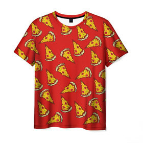 Мужская футболка 3D с принтом Pizza red в Кировске, 100% полиэфир | прямой крой, круглый вырез горловины, длина до линии бедер | fast food | pizza | еда | пицца | фастфуд