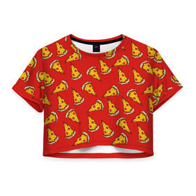 Женская футболка 3D укороченная с принтом Pizza red в Кировске, 100% полиэстер | круглая горловина, длина футболки до линии талии, рукава с отворотами | fast food | pizza | еда | пицца | фастфуд