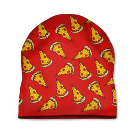 Шапка 3D с принтом Pizza red в Кировске, 100% полиэстер | универсальный размер, печать по всей поверхности изделия | fast food | pizza | еда | пицца | фастфуд