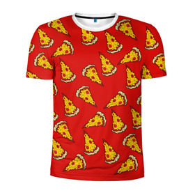 Мужская футболка 3D спортивная с принтом Pizza red в Кировске, 100% полиэстер с улучшенными характеристиками | приталенный силуэт, круглая горловина, широкие плечи, сужается к линии бедра | Тематика изображения на принте: fast food | pizza | еда | пицца | фастфуд