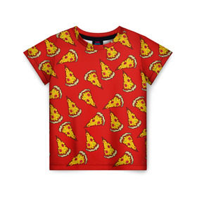 Детская футболка 3D с принтом Pizza red в Кировске, 100% гипоаллергенный полиэфир | прямой крой, круглый вырез горловины, длина до линии бедер, чуть спущенное плечо, ткань немного тянется | Тематика изображения на принте: fast food | pizza | еда | пицца | фастфуд