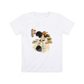 Детская футболка хлопок с принтом гейша космонавт в Кировске, 100% хлопок | круглый вырез горловины, полуприлегающий силуэт, длина до линии бедер | Тематика изображения на принте: 