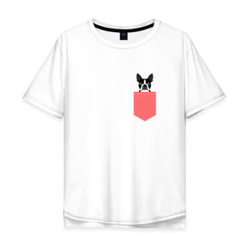 Мужская футболка хлопок Oversize с принтом доге в кармане в Кировске, 100% хлопок | свободный крой, круглый ворот, “спинка” длиннее передней части | Тематика изображения на принте: 