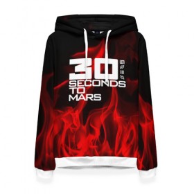 Женская толстовка 3D с принтом 30 Seconds to Mars in fire в Кировске, 100% полиэстер  | двухслойный капюшон со шнурком для регулировки, мягкие манжеты на рукавах и по низу толстовки, спереди карман-кенгуру с мягким внутренним слоем. | 30 seconds to mars | punk | rock | альтернативный хип хоп | группа | инди поп | музыка | музыкальное произведение | ноты | панк | регги | рок | синти поп