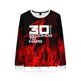 Женский свитшот 3D с принтом 30 Seconds to Mars in fire в Кировске, 100% полиэстер с мягким внутренним слоем | круглый вырез горловины, мягкая резинка на манжетах и поясе, свободная посадка по фигуре | 30 seconds to mars | punk | rock | альтернативный хип хоп | группа | инди поп | музыка | музыкальное произведение | ноты | панк | регги | рок | синти поп