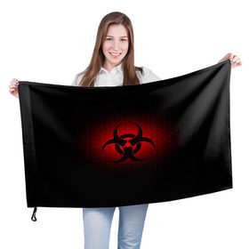 Флаг 3D с принтом Биологическая Опасность в Кировске, 100% полиэстер | плотность ткани — 95 г/м2, размер — 67 х 109 см. Принт наносится с одной стороны | биологическая  | опасность