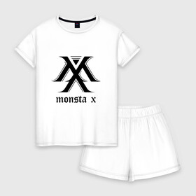 Женская пижама с шортиками хлопок с принтом MONSTA X_4 в Кировске, 100% хлопок | футболка прямого кроя, шорты свободные с широкой мягкой резинкой | monsta x | монст х