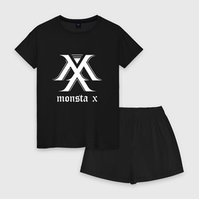 Женская пижама с шортиками хлопок с принтом MONSTA X_5 в Кировске, 100% хлопок | футболка прямого кроя, шорты свободные с широкой мягкой резинкой | monsta x | монст х