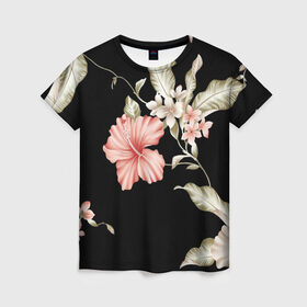 Женская футболка 3D с принтом цветок абстракция в Кировске, 100% полиэфир ( синтетическое хлопкоподобное полотно) | прямой крой, круглый вырез горловины, длина до линии бедер | цветок | цветок на черном