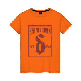 Женская футболка хлопок с принтом Shinedown est. 2001 в Кировске, 100% хлопок | прямой крой, круглый вырез горловины, длина до линии бедер, слегка спущенное плечо | shinedown