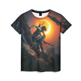 Женская футболка 3D с принтом Shadow of the Tomb Raider в Кировске, 100% полиэфир ( синтетическое хлопкоподобное полотно) | прямой крой, круглый вырез горловины, длина до линии бедер | croft | lara | raider | tomb | гробниц | крофт | лара | расхитительница