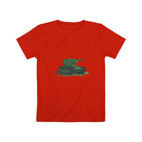 Детская футболка хлопок с принтом Танк КВ-2 в Кировске, 100% хлопок | круглый вырез горловины, полуприлегающий силуэт, длина до линии бедер | shoot animation studio | shoot studio | истории танкистов | танк | танки