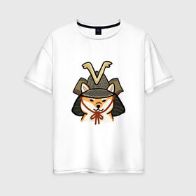 Женская футболка хлопок Oversize с принтом Самурай в Кировске, 100% хлопок | свободный крой, круглый ворот, спущенный рукав, длина до линии бедер
 | доге | китай | лайка | лиса | собака | собачка | япония