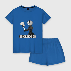 Женская пижама с шортиками хлопок с принтом 2B or not 2B в Кировске, 100% хлопок | футболка прямого кроя, шорты свободные с широкой мягкой резинкой | 2b or not 2b | automata