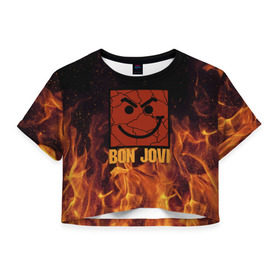 Женская футболка 3D укороченная с принтом Bon Jovi в Кировске, 100% полиэстер | круглая горловина, длина футболки до линии талии, рукава с отворотами | 