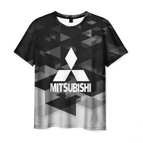 Мужская футболка 3D с принтом Mitsubishi sport geometry в Кировске, 100% полиэфир | прямой крой, круглый вырез горловины, длина до линии бедер |  машина | марка | митсубиси
