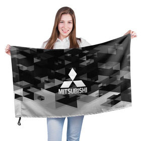 Флаг 3D с принтом Mitsubishi sport geometry в Кировске, 100% полиэстер | плотность ткани — 95 г/м2, размер — 67 х 109 см. Принт наносится с одной стороны |  машина | марка | митсубиси