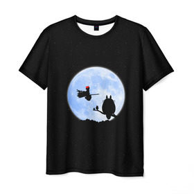 Мужская футболка 3D с принтом Totoro and the moon в Кировске, 100% полиэфир | прямой крой, круглый вырез горловины, длина до линии бедер | anime | moon | myneighbortotoro | night | stars | totoro | аниме | звезды | канта | кодомо | котобус | кусакабэ | луна | мэй | ночь | сусуватари | тацуо | тоторо | хаяомиядзаки | ясуко
