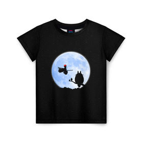 Детская футболка 3D с принтом Totoro and the moon в Кировске, 100% гипоаллергенный полиэфир | прямой крой, круглый вырез горловины, длина до линии бедер, чуть спущенное плечо, ткань немного тянется | anime | moon | myneighbortotoro | night | stars | totoro | аниме | звезды | канта | кодомо | котобус | кусакабэ | луна | мэй | ночь | сусуватари | тацуо | тоторо | хаяомиядзаки | ясуко