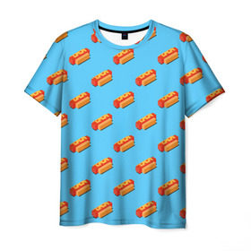Мужская футболка 3D с принтом Hot Dog Pattern в Кировске, 100% полиэфир | прямой крой, круглый вырез горловины, длина до линии бедер | 