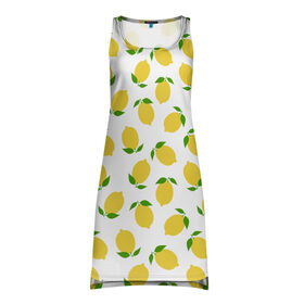 Платье-майка 3D с принтом Лимоны в Кировске, 100% полиэстер | полуприлегающий силуэт, широкие бретели, круглый вырез горловины, удлиненный подол сзади. | food | lemon | vegan | vegetarian | веган | вегетарианство | еда | лимон
