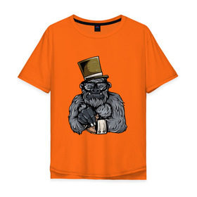 Мужская футболка хлопок Oversize с принтом Гроссмейстер в Кировске, 100% хлопок | свободный крой, круглый ворот, “спинка” длиннее передней части | chess | sport | горилла | животные | мат | обезьяна | примат | спорт | шах | шахматы | шляпа