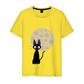 Мужская футболка хлопок с принтом Luna cat в Кировске, 100% хлопок | прямой крой, круглый вырез горловины, длина до линии бедер, слегка спущенное плечо. | ведьмина доставка | кики | хаяо миядзаки