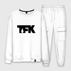 Мужской костюм хлопок с принтом TFK logo black в Кировске, 100% хлопок | на свитшоте круглая горловина, мягкая резинка по низу. Брюки заужены к низу, на них два вида карманов: два “обычных” по бокам и два объемных, с клапанами, расположенные ниже линии бедра. Брюки с мягкой трикотажной резинкой на поясе и по низу штанин. В поясе для дополнительного комфорта — широкие завязки | Тематика изображения на принте: tfk | thousand foot krutch